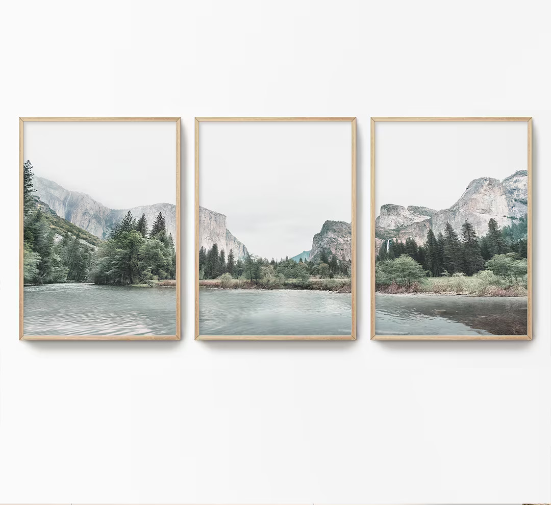 Yosemite Valley National Park Set of 3 Art Mountain Lake Poster Modern Nature Art Mountain Forest... | Etsy (US)