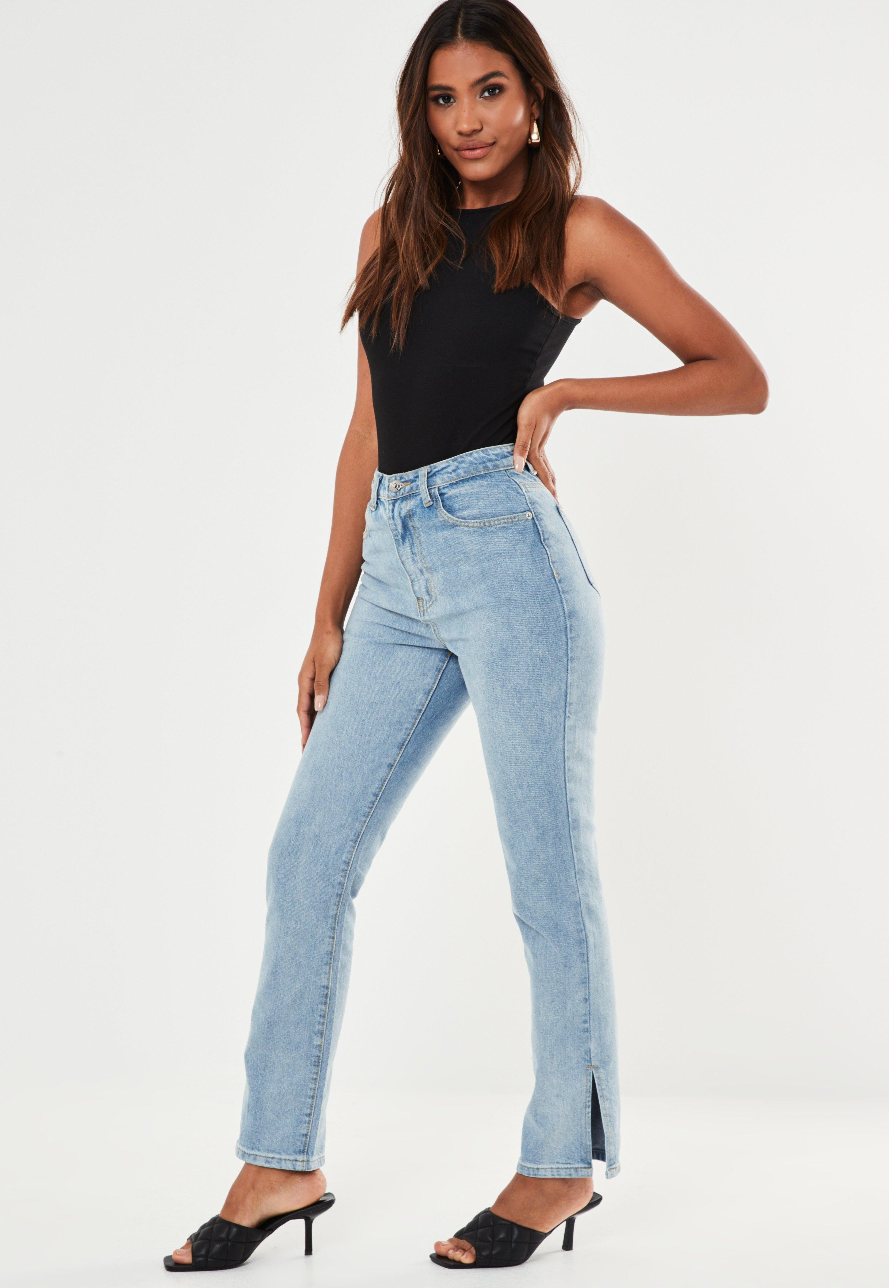 Light Blue Wrath Split Hem Jeans | Missguided (US & CA)