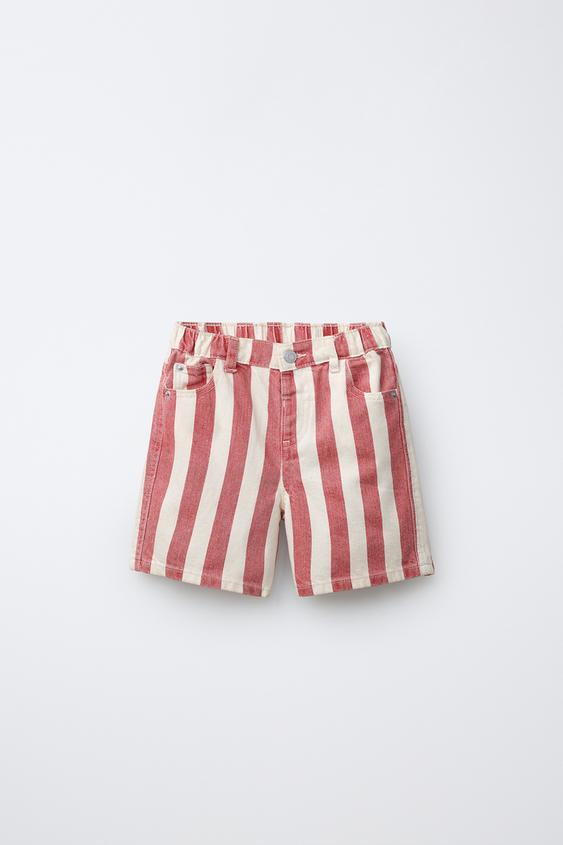 STRIPED BAGGY DENIM SHORTS | Zara US