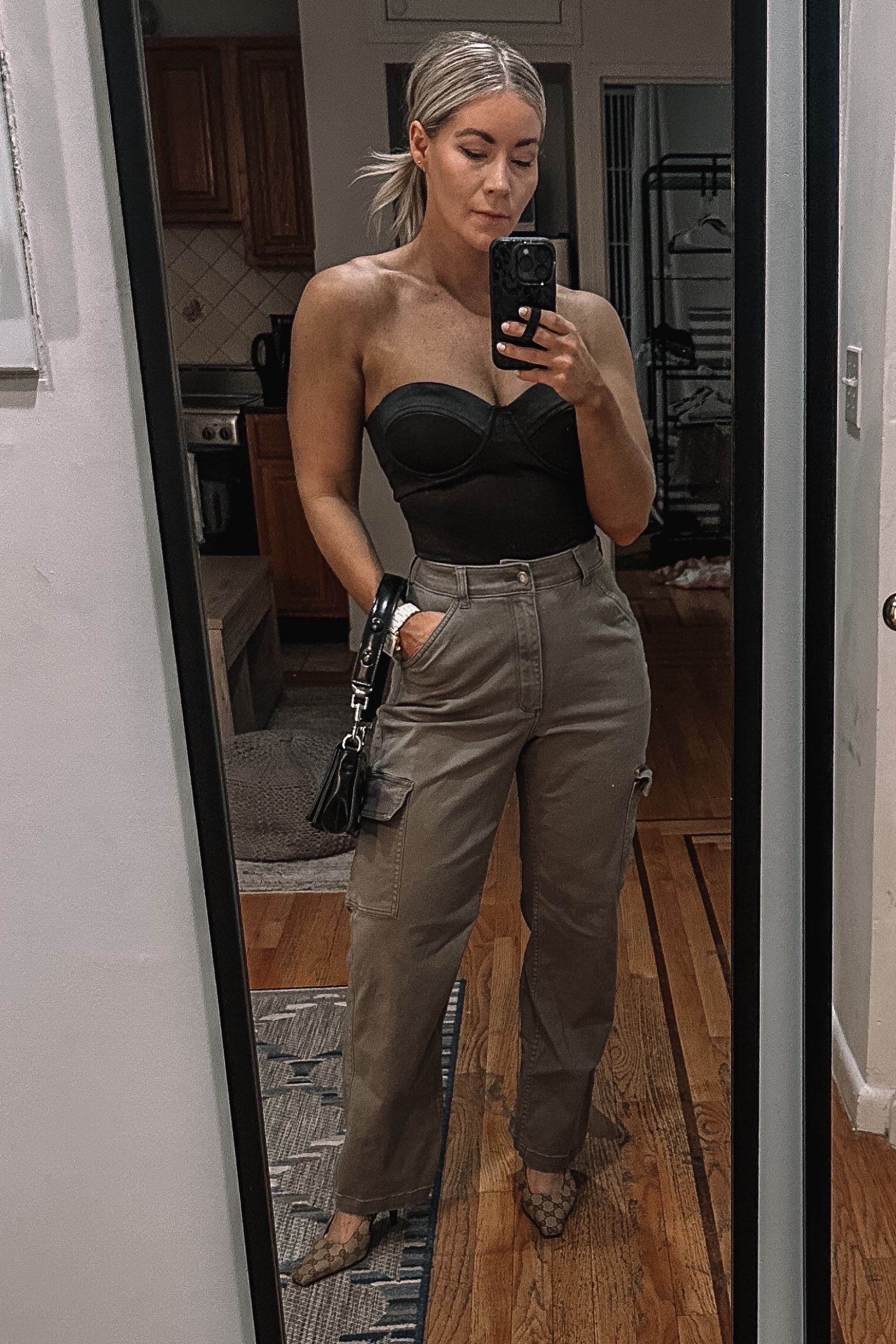 Night out, satin bodysuit, corset top, cargo pants, cargo jeans, Gucci heels, high low fashion 

#LTKshoecrush #LTKsalealert #LTKunder50