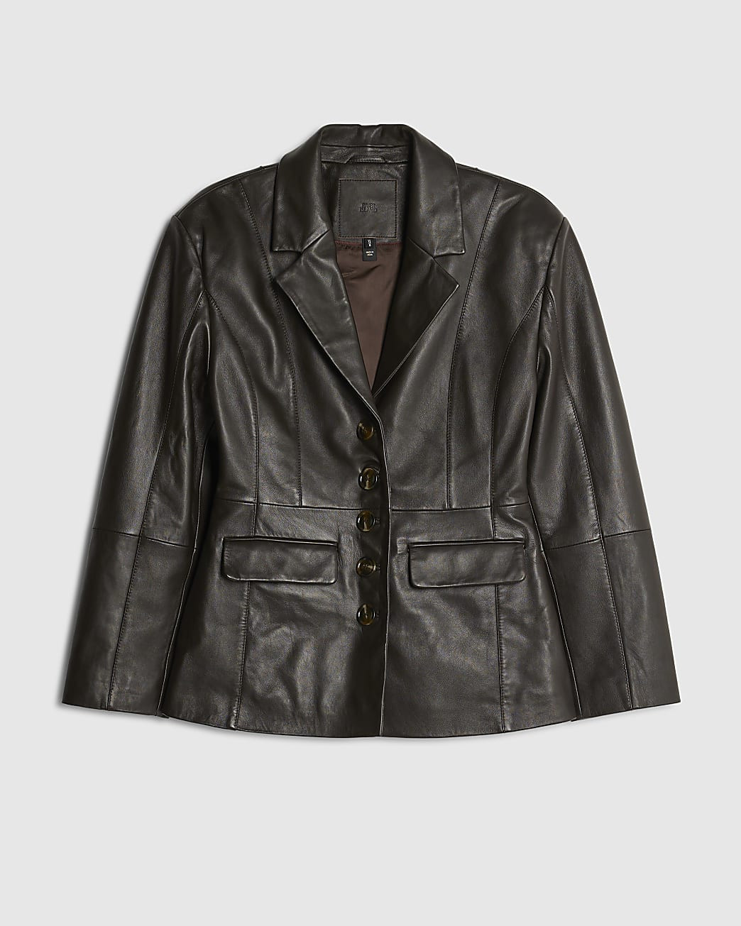 Brown Leather Fitted Waist Blazer | River Island UK & IE