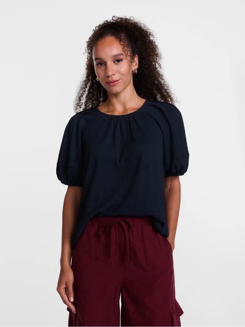 Scenario Women's Textured Top with Short Puff Sleeves, Sizes XS-XXXL | Walmart (US)
