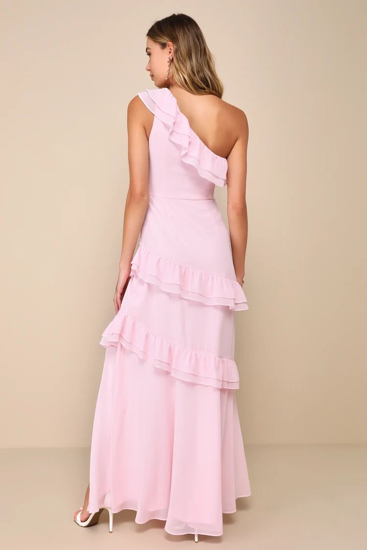 Brilliant Grace Light Pink Ruffled One-Shoulder Maxi Dress | Lulus