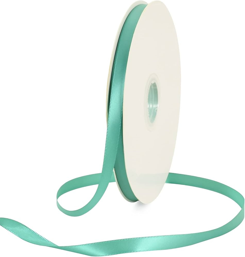 TONIFUL 3/8 Inch x 100yds Turquoise Aqua Blue Satin Ribbon Thin Solid Fabric Ribbons Roll for Gif... | Amazon (US)
