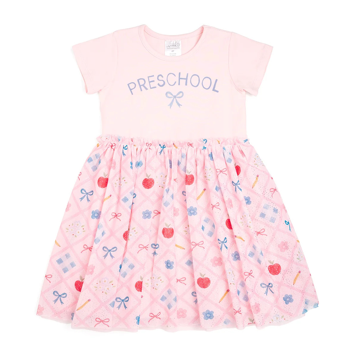 Back To School Trellis Preschool Short Sleeve Tutu Dress | Sweet Wink