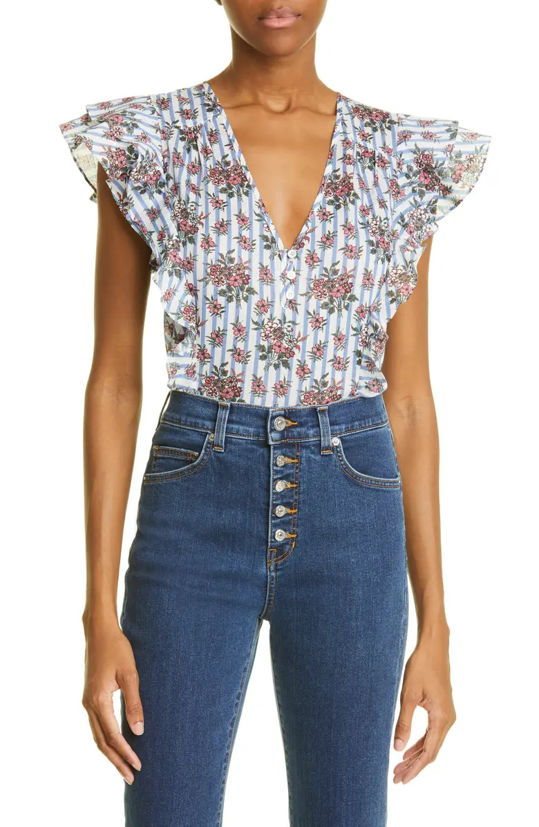Joi Floral & Stripe Cotton Blouse | Nordstrom