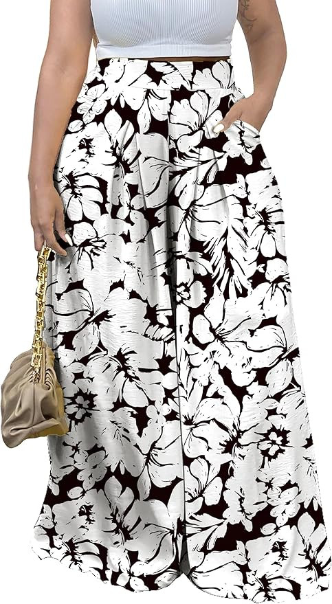 Flowy Pants for Women Casual High Waisted Wide Leg Palazzo Pants Trousers with Pocket Plus Size | Amazon (US)