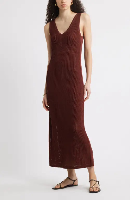Nordstrom Sleeveless Open Stitch Maxi Sweater Dress in Brown Raisin at Nordstrom, Size X-Small | Nordstrom
