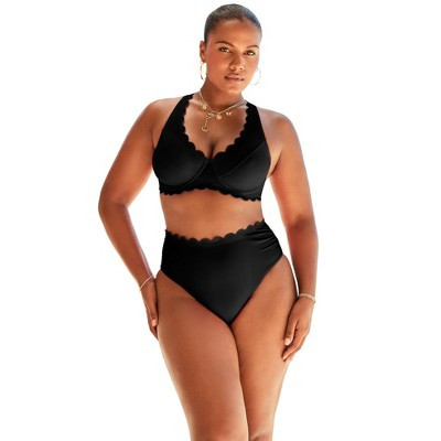 Swimsuits for All Scallop Trim Underwire Bikini Top - 4, Black (Plus Sizes Available) | Target