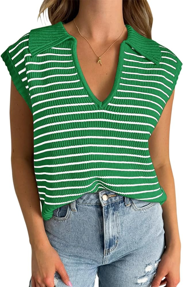 Yousify Summer Sweaters for Women 2024 V Neck Cap Sleeve Tops Sleeveless Spring Clothes Sweater V... | Amazon (US)