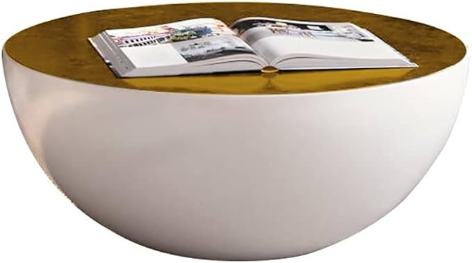 Homary Modern Round Drum White/Black Coffee Table Hollow Interior Storage with Brown Top 1 Piece ... | Amazon (US)
