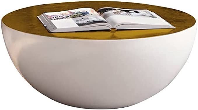 Homary Modern Round Drum White/Black Coffee Table Hollow Interior Storage with Brown Top 1 Piece ... | Amazon (US)