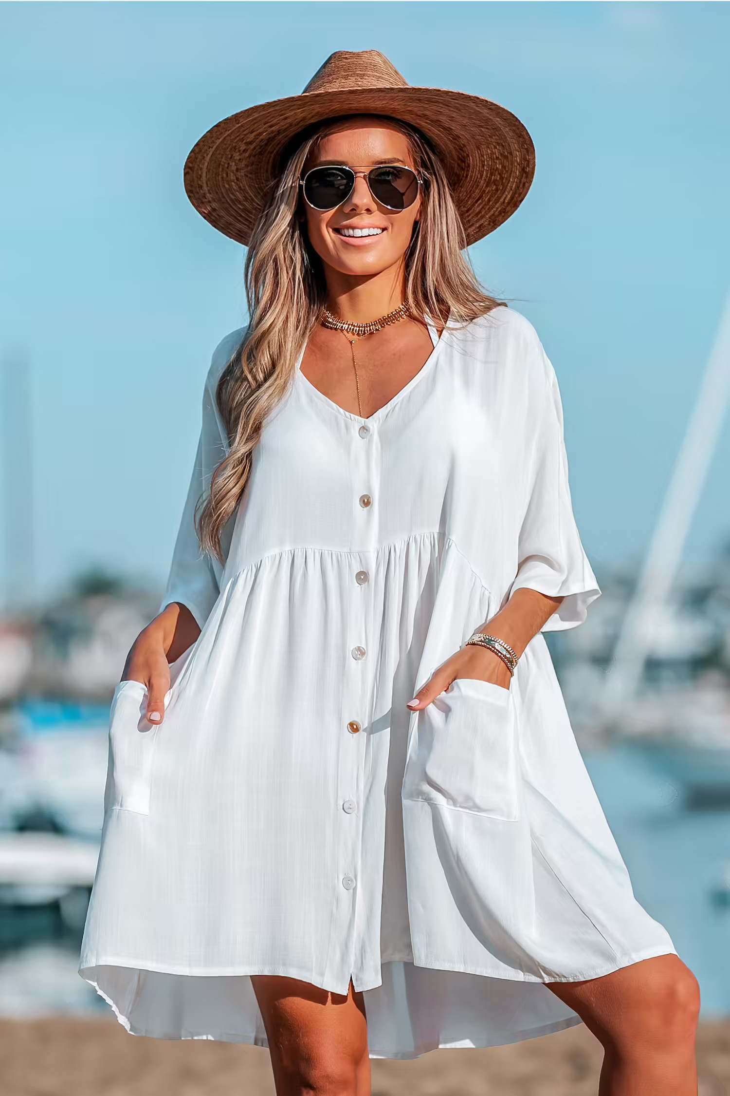 Eartha Buttoned Swim Cover-Up Dress | Cupshe US