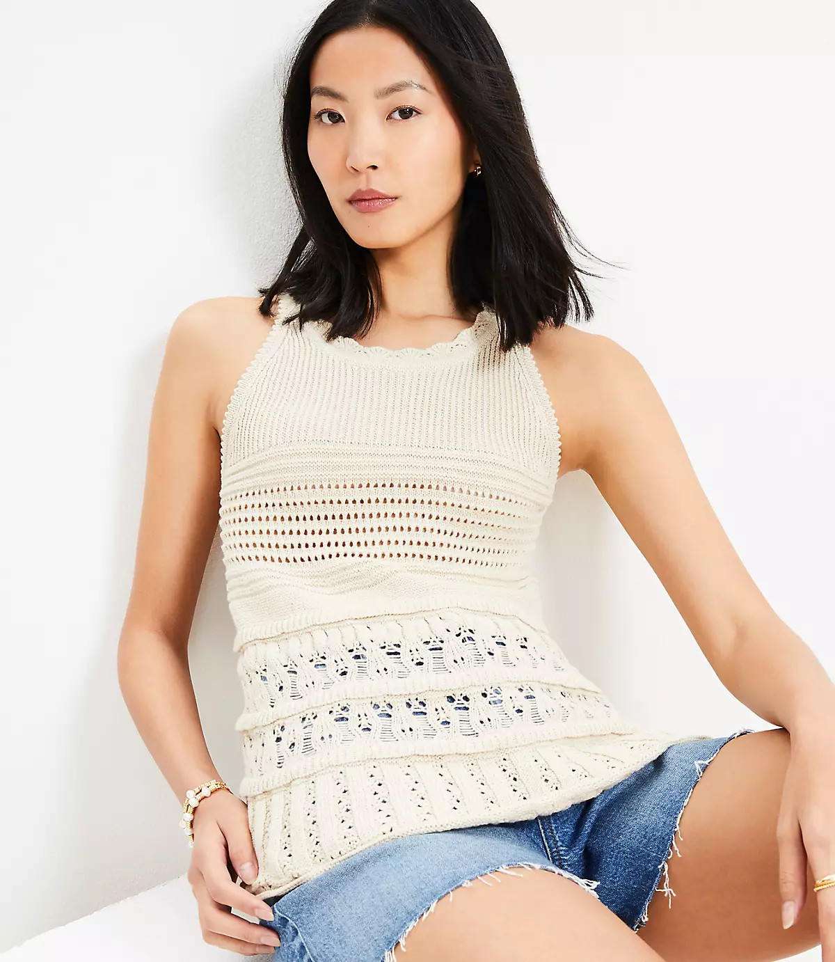 Petite Textured Pointelle Swingy Sweater Tank Top | LOFT
