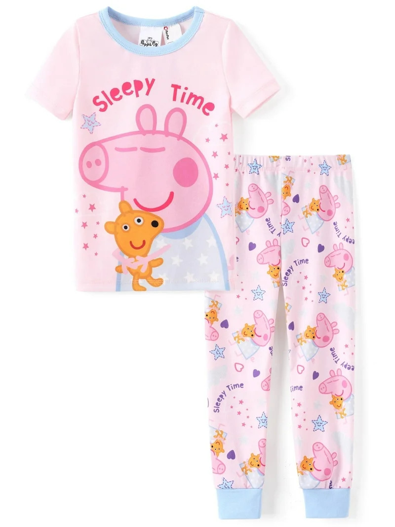 Peppa Pig Girls Pajamas Snug Fit Graphic Short Sleeve Top and Pants 2 Piece Pjs Sleepwears Set Ki... | Walmart (US)