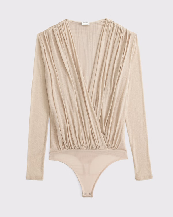 Long-Sleeve Draped Deep-V Bodysuit | Abercrombie & Fitch (US)