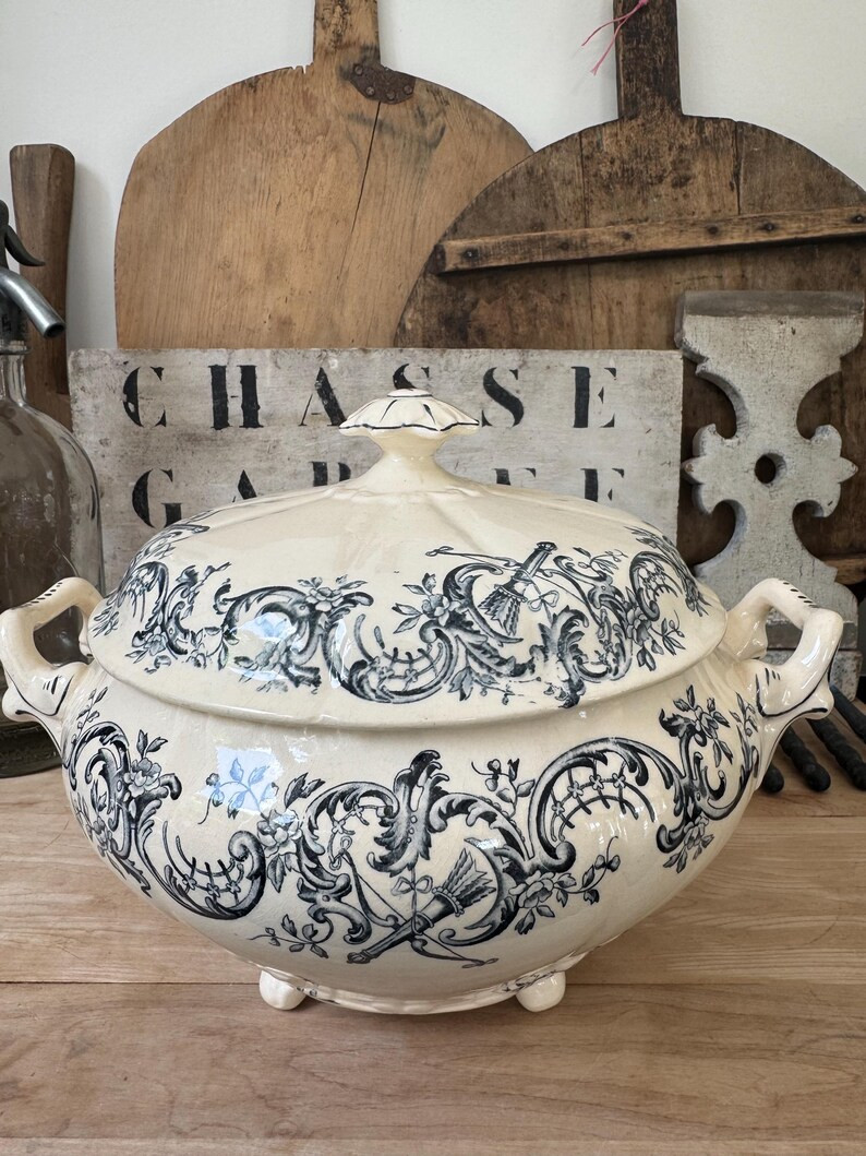 Antique French Longchamp Ironstone Tureen 19th Century Terre De Fer White and Blue French Lidded ... | Etsy (US)