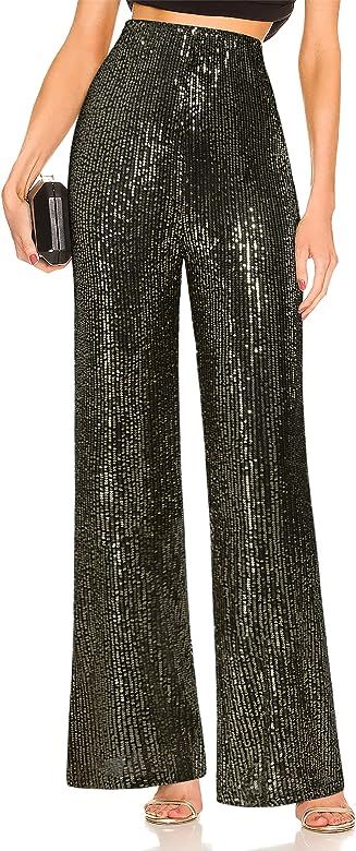 Fengbay Womens Sequin Pants High Waisted Sparkle Bell Bottoms Flare Pants Glitter Wide Leg Shiny ... | Amazon (US)