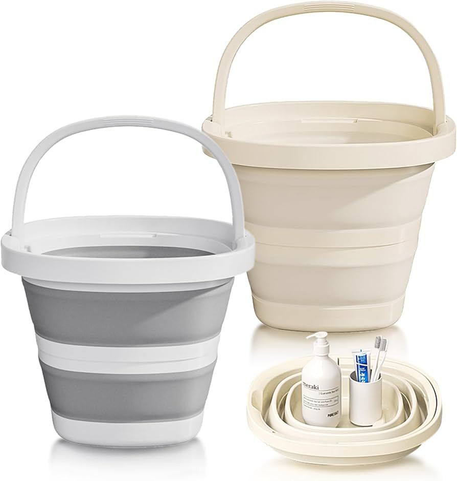 2-Pack Collapsible Buckets (2.6 Gallon/10L) - Foldable Rectangular Design with Handles, Space-Sav... | Amazon (US)