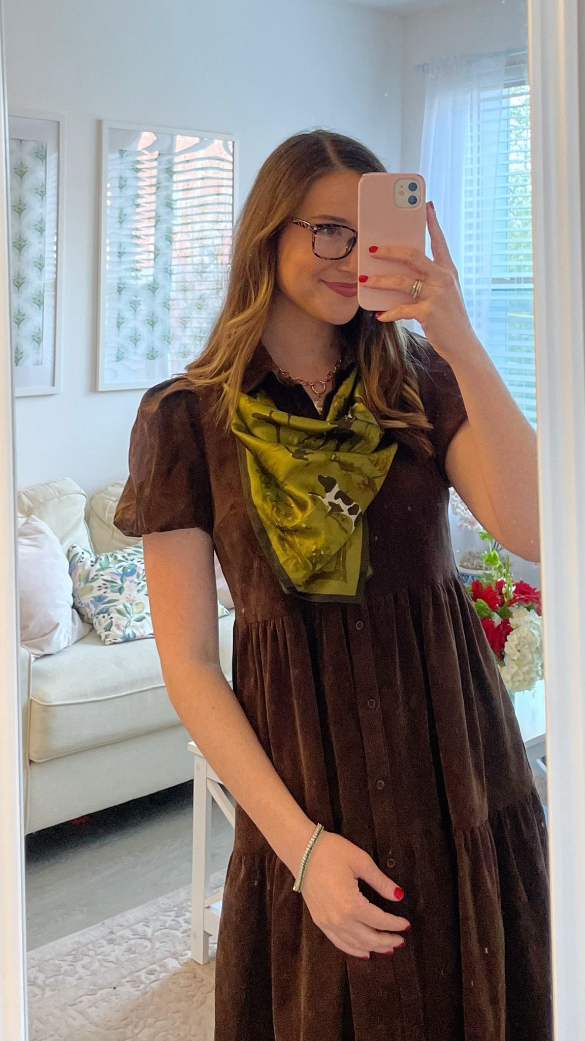 Workwear in Crown & Ivy 🤎 Dress is corded, but linking the same style in suede below - on sale!! Perfect for the corporate office!

Scarf is from Shop Swells, their hunting dog style. 

#LTKTall #LTKFindsUnder50 #LTKWorkwear