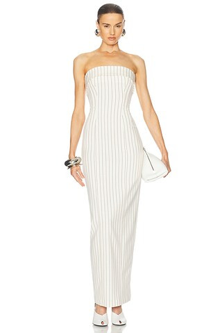 Pinstripe Long Strapless Dress | FWRD 
