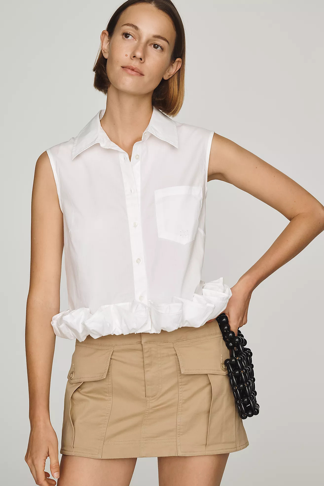 Maeve Cotton Ruffle Buttondown Shirt | Anthropologie (US)