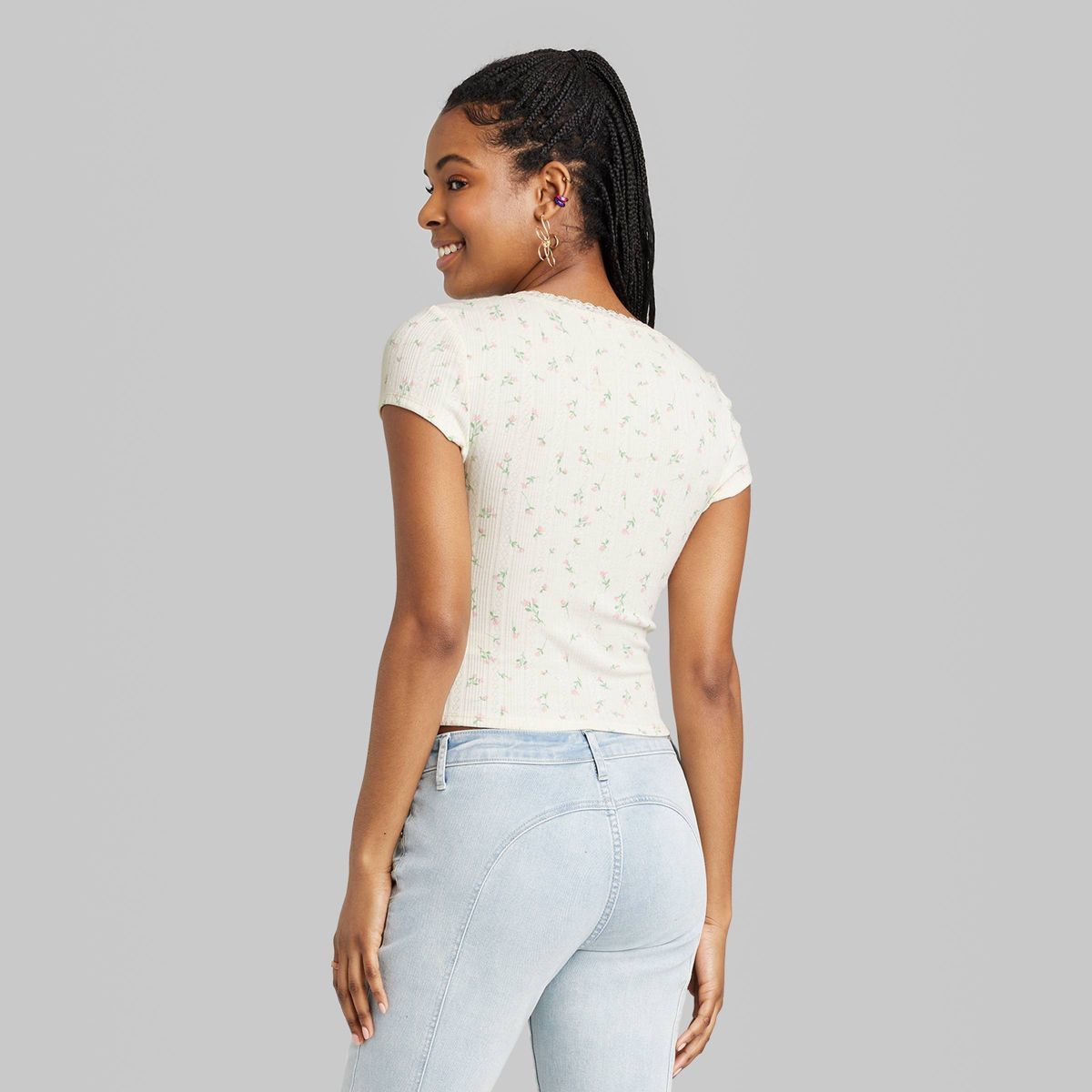 Women's Short Sleeve Pointelle Rosette T-Shirt - Wild Fable™ | Target