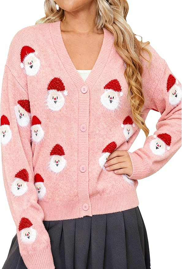 Simplee Womens Christmas Cardigan Casual Funny Reindeer Button Knit Open Front Cute Sweater for H... | Amazon (US)