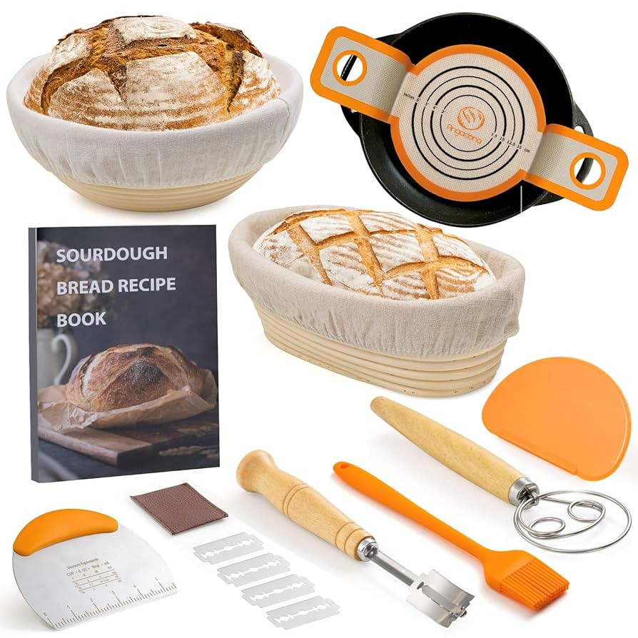 Sourdough Starter Kit, Sourdough Bread Baking Supplies, 9" Round & 10"Oval Rattan Banneton Bread ... | Amazon (US)