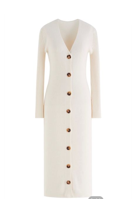 Midi button down white knit dress, fall and winter dress essential. Transitional dress. 

#LTKSeasonal #LTKstyletip #LTKmidsize