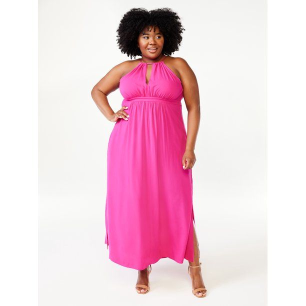 Sofia Jeans Women's Plus Size Empire Halter Maxi Dress | Walmart (US)