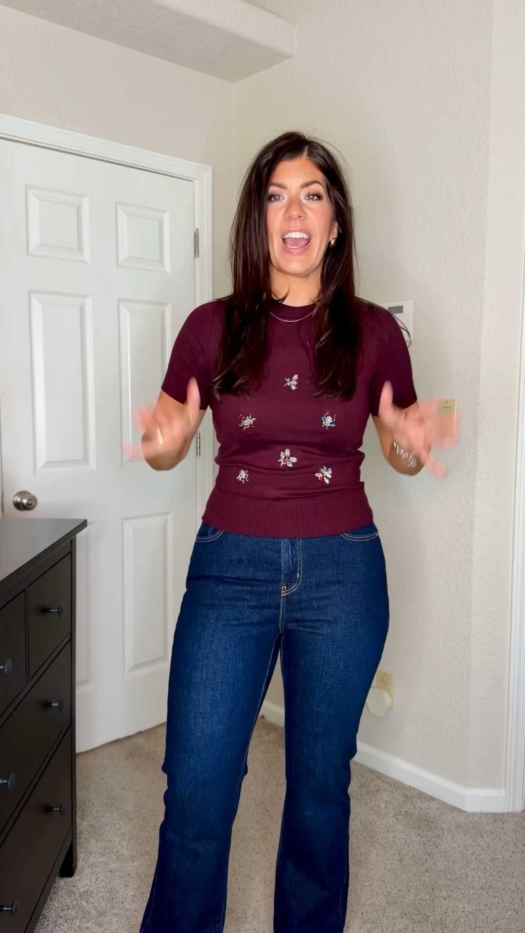 The $25 jeans we all loved are back again! 
I do an 8 (size down one if in between)
In a medium jeweled sweater

#LTKMidsize #LTKTall #LTKSeasonal