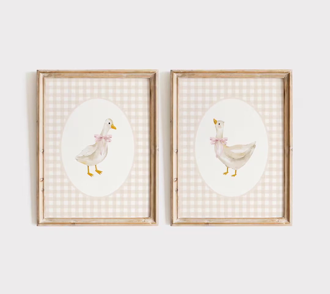 Goose Nursery Print Set, Vintage Goose Nursery Art, Baby Girl Nursery, Duck Gingham Nursery Decor... | Etsy (US)