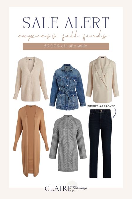 Express fall sale finds! 30-50% off site wide today✨ express sale, express fall fashion, midsize fashion, midsize jeans, midsize fall fashion, fall style, fall outfit, fall outfits, neutral fashion, sweater dresses, cream blazer, long cardigan, fall cardigans 

#LTKSeasonal #LTKsalealert #LTKmidsize