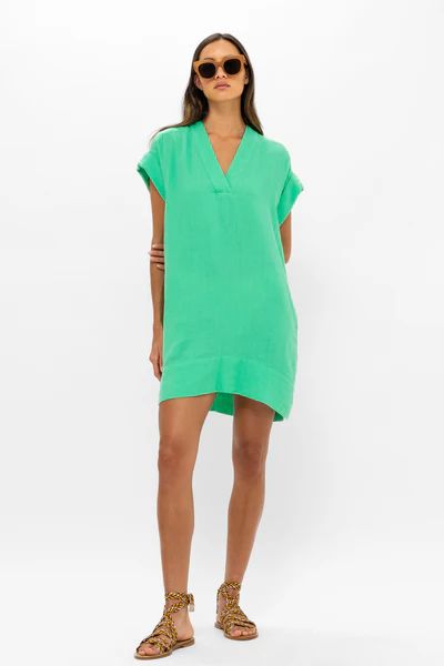 V-Neck Roll Sleeve Mini- Bahama Green | Oliphant Design