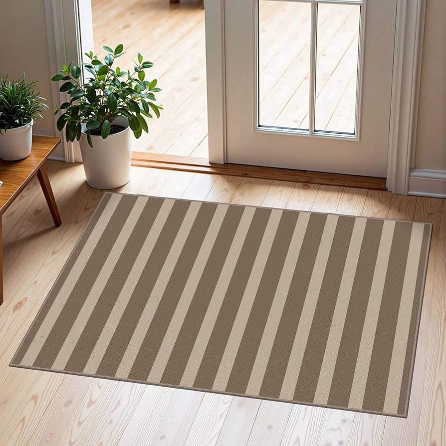 Front Door Mat Outside Entrance - 2x3 Brown Beige Striped Non-Slip Washable Doormat Indoor Outdoo... | Amazon (US)
