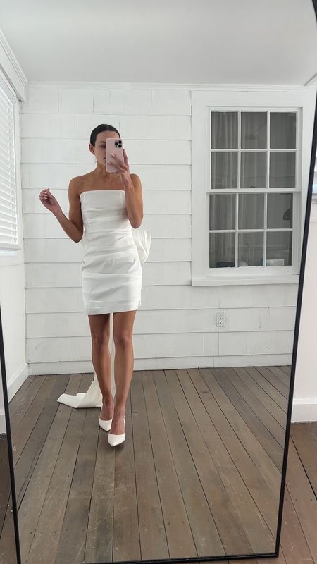 White Bridal bow dress for second dress looks or reception/ rehearsal dinners or welcome drinks!🎀 wearing a s but wish I got xs (true to size, if between size up!)

#LTKwedding