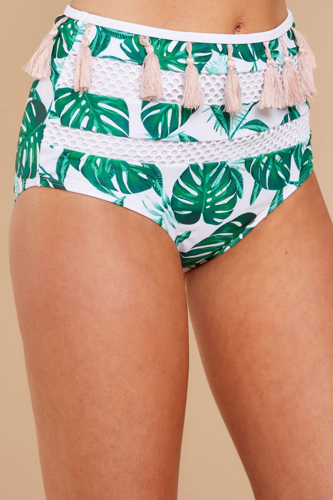 Trips To The Tropics Green Tropical Print Bikini Bottoms | Red Dress 