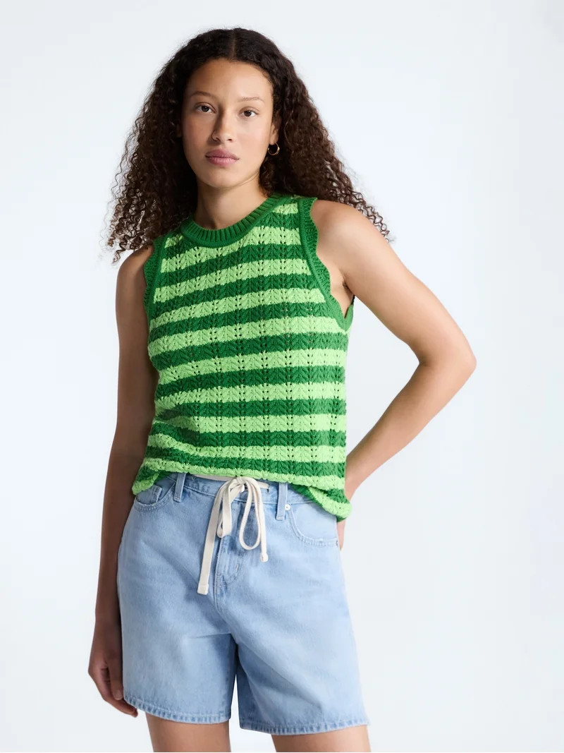 Free Assembly Women's Crochet Cotton Racerback Tank Top, Lightweight, Sizes XS-XXL | Walmart (US)