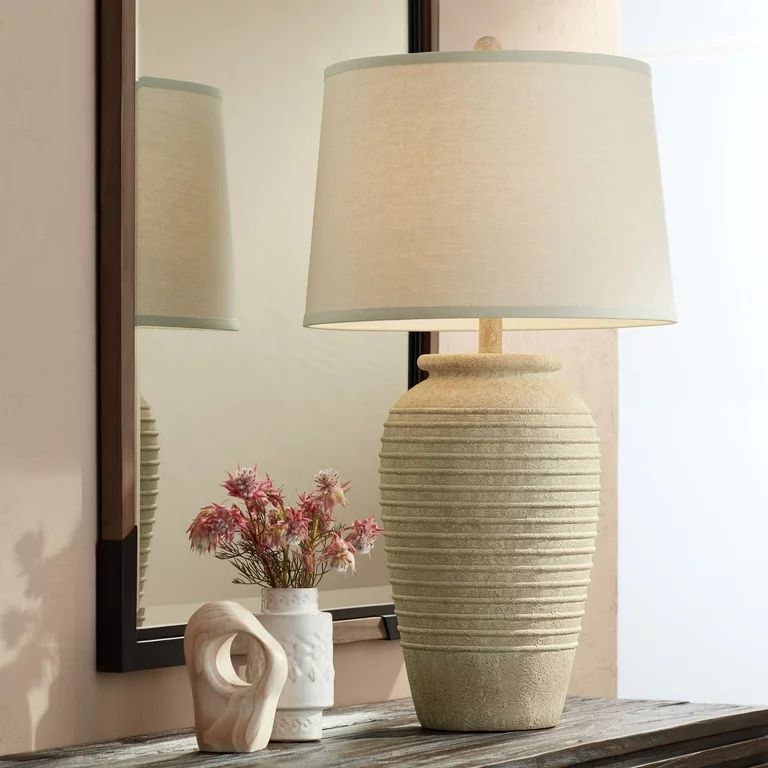 John Timberland Austin Rustic Table Lamp 28" Tall Sand Toned Cream Linen Drum Shade for Bedroom L... | Walmart (US)