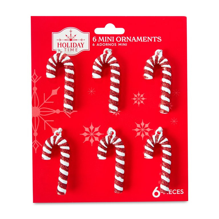 Red & White Mini Candy Cane Ornaments, 6 Count, by Holiday Time | Walmart (US)