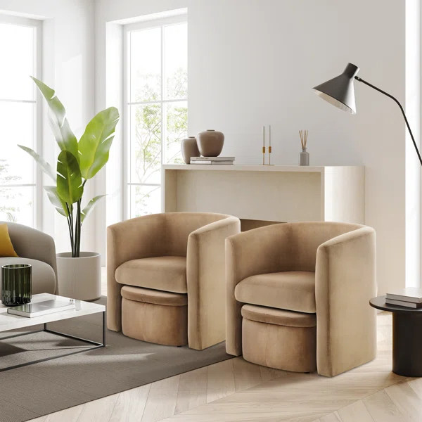 Kyah Upholstered Barrel Chair with Ottoman | Wayfair North America
