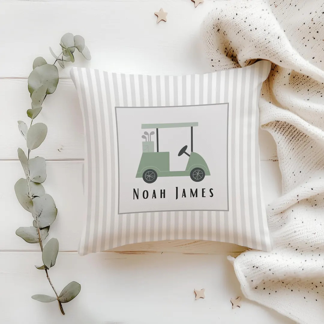 Personalized golf nursery pillow with name vintage golf decor boy room stripes pillow | Etsy (US)