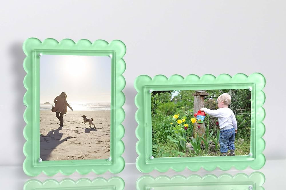 2 Pack of 5 x 7 Green Acrylic Scalloped Picture Frame, Magnetic Closure with Dual Kickstand Holes... | Amazon (US)