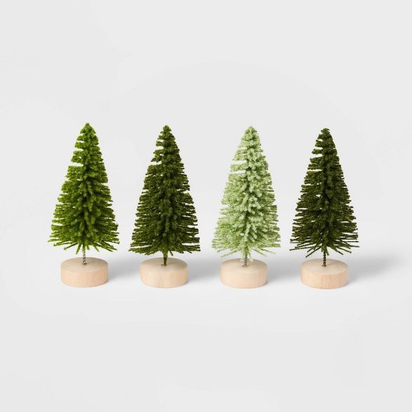 4pk 4in Bottle Brush Tree Decorative Figurine Set Green - Wondershop™ | Target