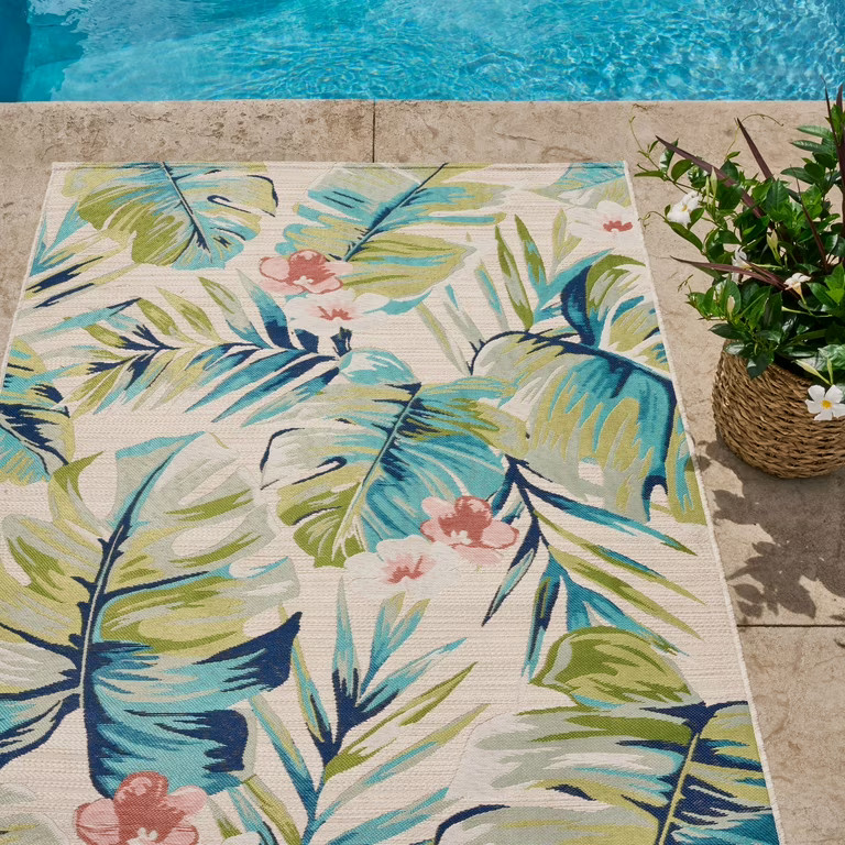 Better Homes & Gardens Woven Tropical 5’ x 7’ Outdoor Rug - Polypropylene/Polyester - Multi -... | Walmart (US)
