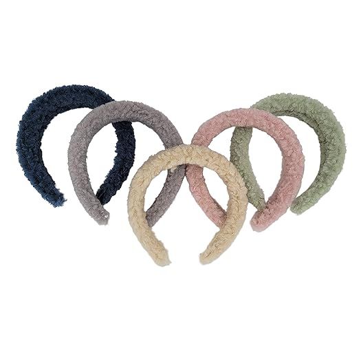 5pc Teddy Headband Set, Soft and Cozy, Furry Headband, Fuzzy, Oatmeal Indigo Sage Green Blush and... | Amazon (US)