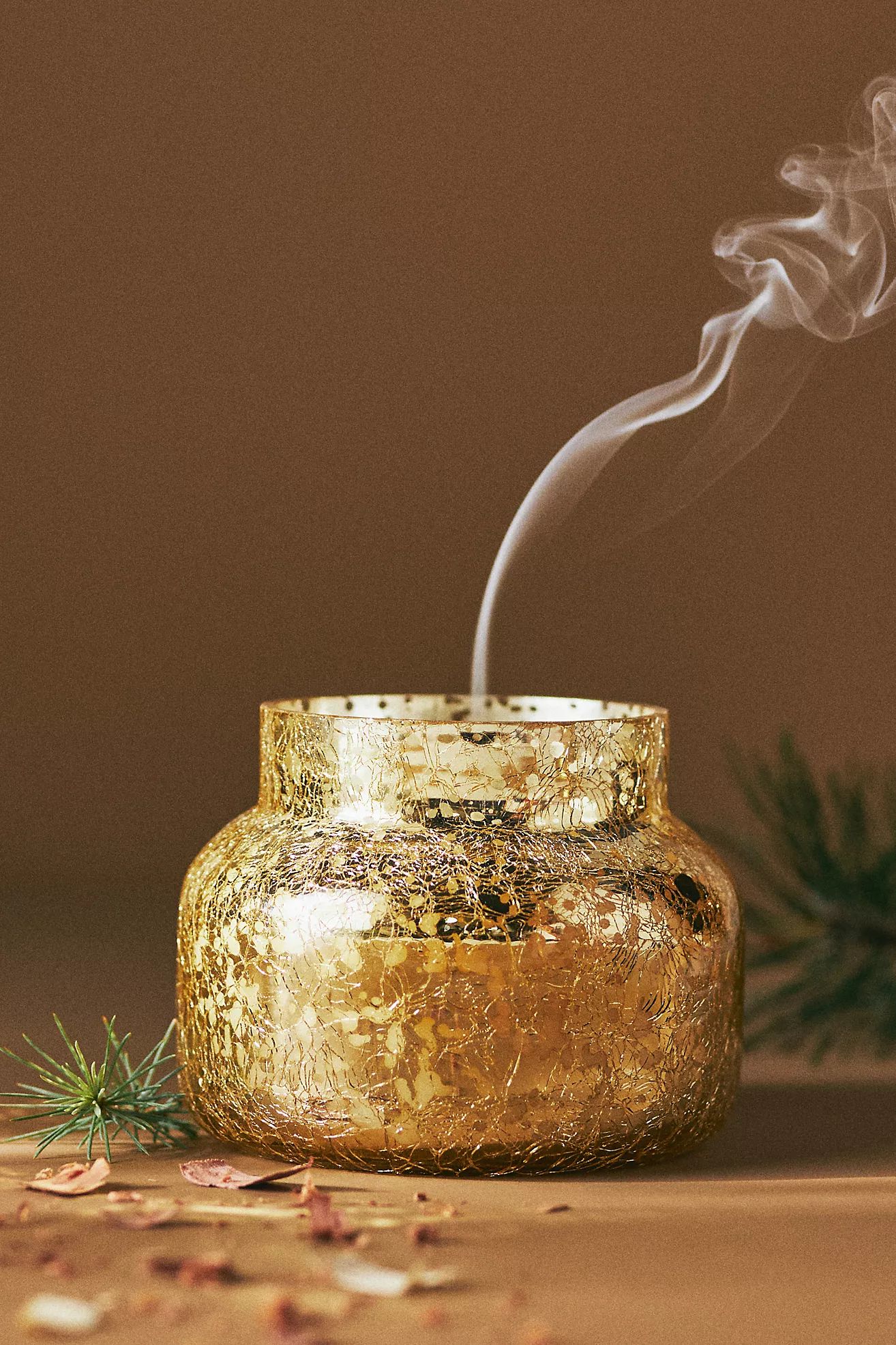 Capri Blue Hearthside Gold Crackle Glass Jar Candle | Anthropologie (US)
