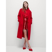 M&S Women's Single Breasted Longline Tailored Coat with Wool - 12 - Chilli, Chilli | Marks & Spencer (UK)
