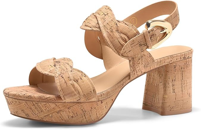 Coutgo Womens Platform Chunky Heels Sandals Open Toe Ankle Strap Summer Dress Beach Shoes | Amazon (US)